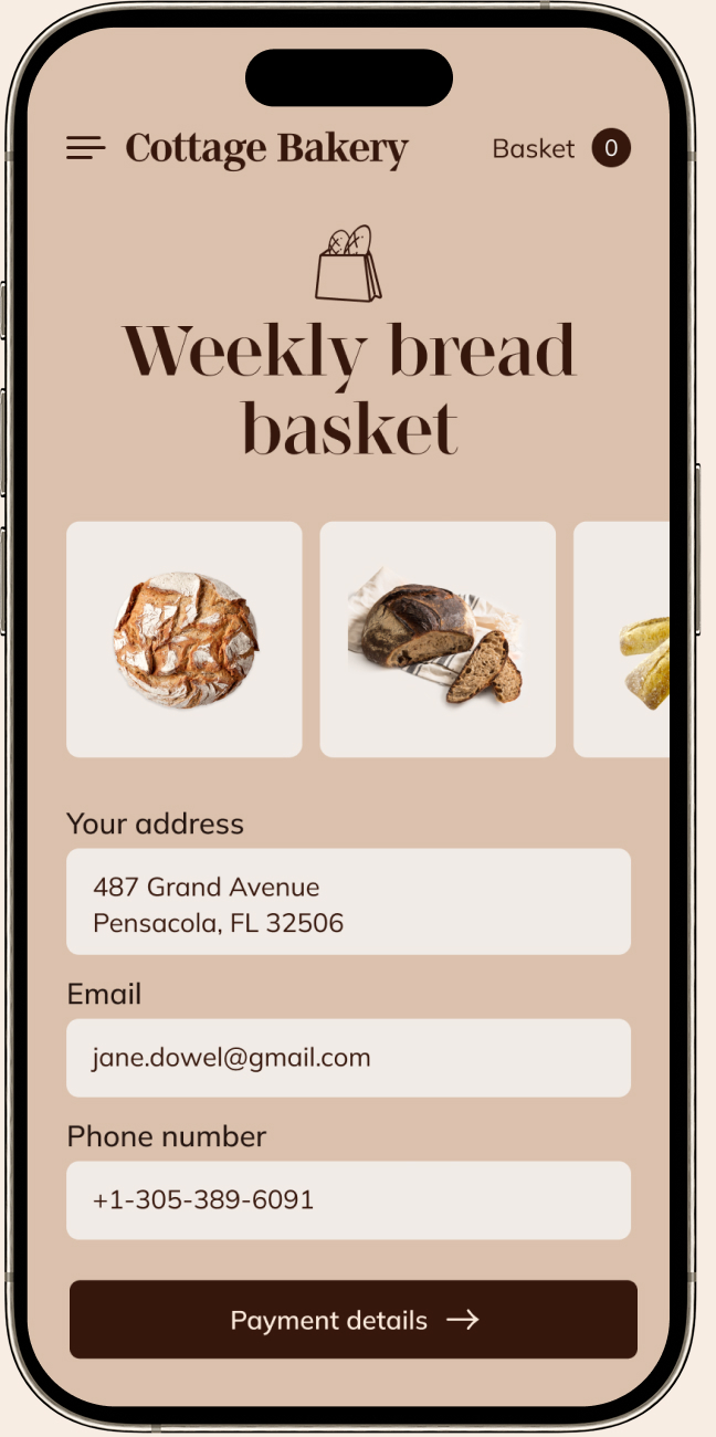 Bakery mobile website subscription service