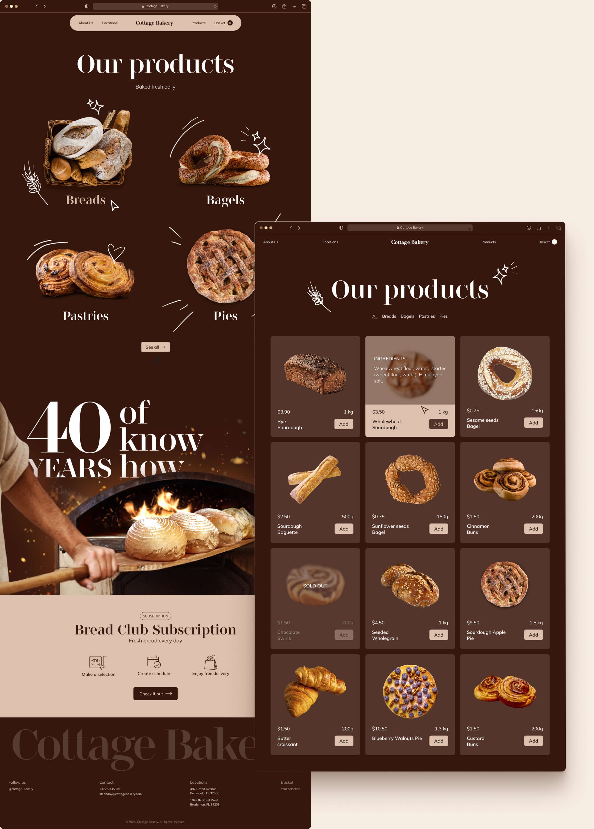 Bakery site pages layout